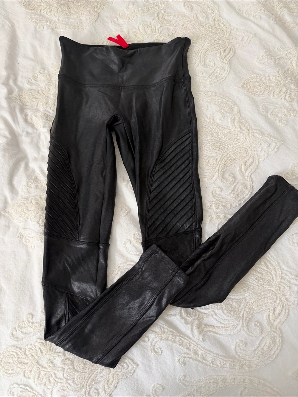 SPANX Black Faux Leather Moto-Detail High-Rise Leggings